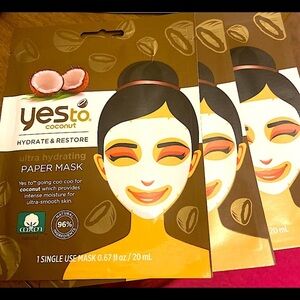 Yes To Coconut Hydrate and Restore Energizing Super Paper Face Mask 3 PACK